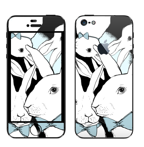 Наклейка на Телефон Apple iPhone 5 с яблоком Boys Bunny,  купить в Москве – интернет-магазин Allskins, заяц, бабочки, зима