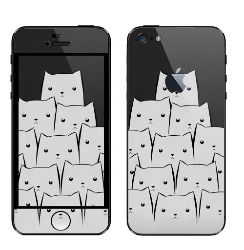 Наклейка на Телефон Apple iPhone 5 с яблоком White Cats,  купить в Москве – интернет-магазин Allskins, уши, черный, кошка, белый, животные, черно-белое, 300 Лучших работ