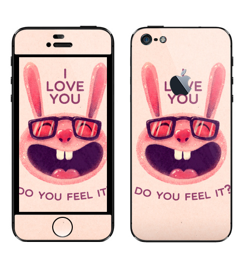 Наклейка на Телефон Apple iPhone 5 с яблоком Влюбленный зая,  купить в Москве – интернет-магазин Allskins, заяц, животные, любовь, улыбка, сердце, хипстер, для влюбленных