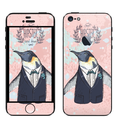 Наклейка на Телефон Apple iPhone 5 с яблоком Торжественный,  купить в Москве – интернет-магазин Allskins, животные, любовь, позитив, морская, персонажи, пингвин, птицы, хипстер, костюм