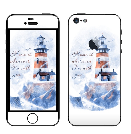 Наклейка на Телефон Apple iPhone 5 с яблоком Маяк,  купить в Москве – интернет-магазин Allskins, морская, надписи, природа, дом, маяк, надписи на английском, 300 Лучших работ