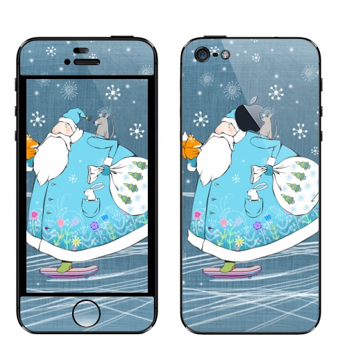 Наклейка на Телефон Apple iPhone 5 с яблоком Дед Мороз на скейте,  купить в Москве – интернет-магазин Allskins, новый год, зима, мороз, дед, детские