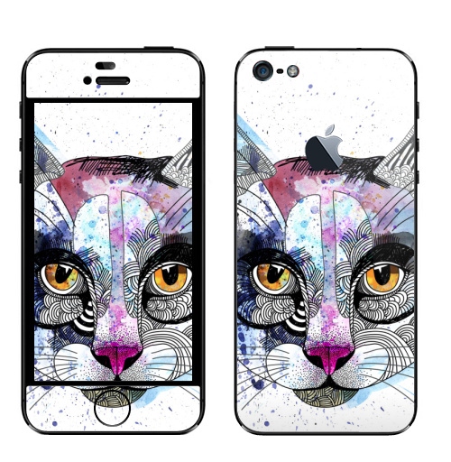 Наклейка на Телефон Apple iPhone 5 с яблоком Кошка графика,  купить в Москве – интернет-магазин Allskins, милые животные, акварель, персонажи, графика, животные, кошка