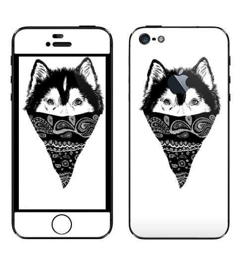 Наклейка на Телефон Apple iPhone 5 с яблоком Пёс,  купить в Москве – интернет-магазин Allskins, крутые животные, собаки, персонажи, мафия, графика, белый, черный, животные, милые животные