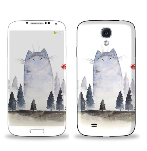 Наклейка на Телефон Samsung Galaxy S4 (i9500) Кот туманный,  купить в Москве – интернет-магазин Allskins, акварель, туман, лес, кошка