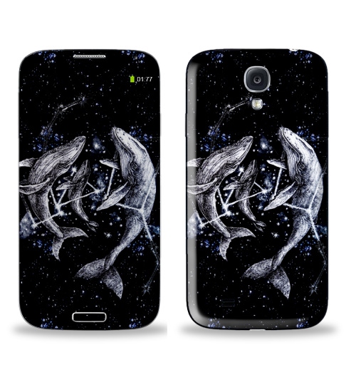Наклейка на Телефон Samsung Galaxy S4 (i9500) Межгалактические киты,  купить в Москве – интернет-магазин Allskins, полностьючерный, небо, животные, ночь, звезда, космос, киты