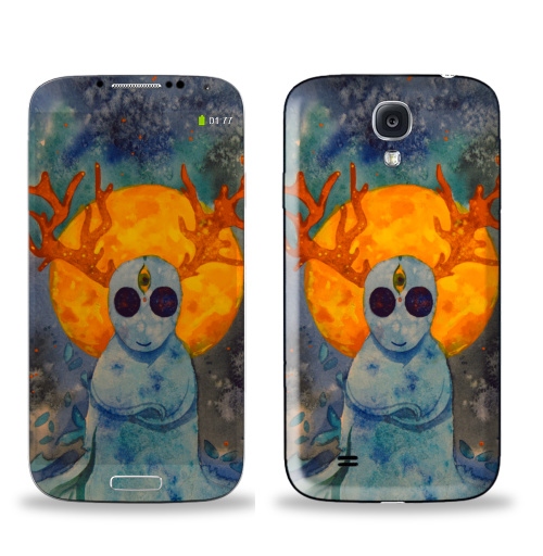 Наклейка на Телефон Samsung Galaxy S4 (i9500) Дух,  купить в Москве – интернет-магазин Allskins, дух, привидение, олень, призрак, луна, желтое, голубой, космос, звезда