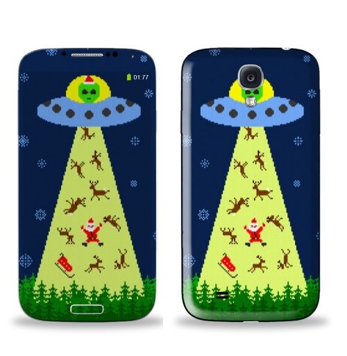Наклейка на Телефон Samsung Galaxy S4 (i9500) Похищение Санта Клауса,  купить в Москве – интернет-магазин Allskins, инопланетяне, космос, свитер, снег, олень, Санта_Клаус, новый год