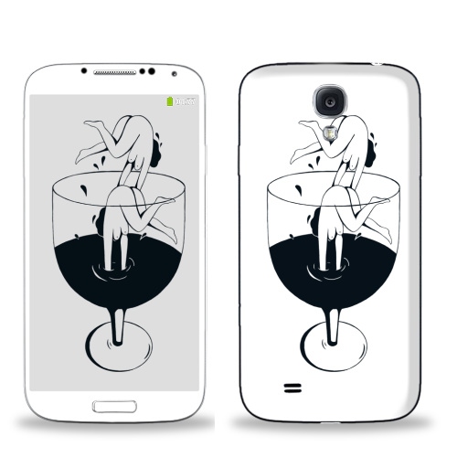 Наклейка на Телефон Samsung Galaxy S4 (i9500) Винишко,  купить в Москве – интернет-магазин Allskins, черно-белое, девушка, графика, вино