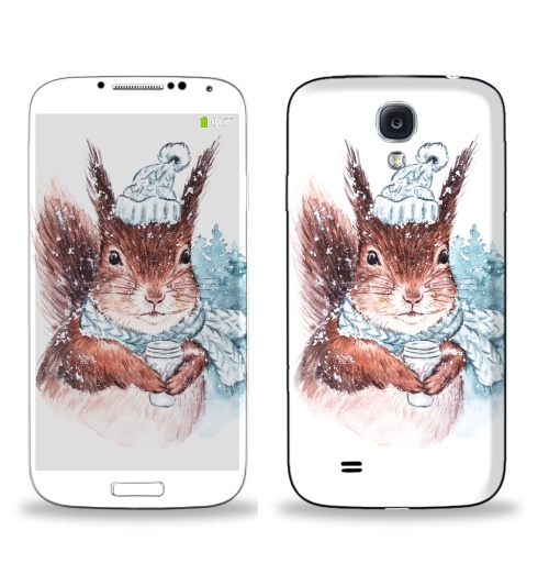 Наклейка на Телефон Samsung Galaxy S4 (i9500) Зимняя белка,  купить в Москве – интернет-магазин Allskins, холод, мило, животные, новый год, зима, акварель, белка