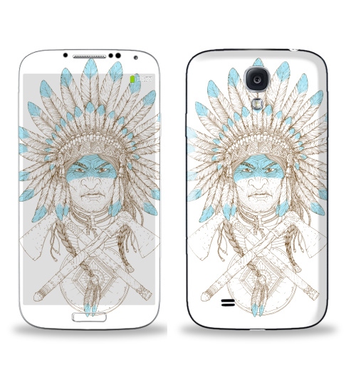 Наклейка на Телефон Samsung Galaxy S4 (i9500) Томагавк войны,  купить в Москве – интернет-магазин Allskins, белый, мужик, военные, топор, индеец, голубой, 300 Лучших работ