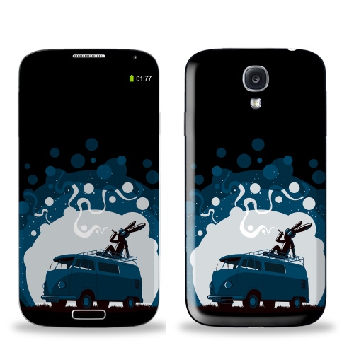 Наклейка на Телефон Samsung Galaxy S4 (i9500) Night Scene '11,  купить в Москве – интернет-магазин Allskins, 300 Лучших работ, крыша, sfsf, синий, заяц, дым, ночь, Фольксваген, черный