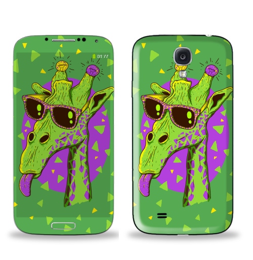 Наклейка на Телефон Samsung Galaxy S4 (i9500) Жирафео,  купить в Москве – интернет-магазин Allskins, фиолетовый, животные, лампа, лето, очки, хипстер, Эцилопп, зеленый, 300 Лучших работ, милые животные