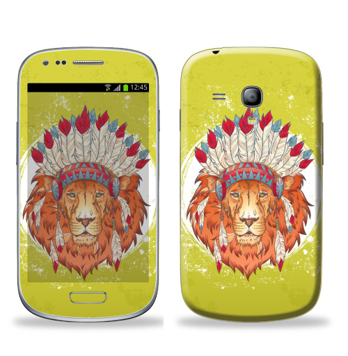 Наклейка на Телефон Samsung Galaxy S3 mini (i8190) ВОЖДЬ ЗВЕРЕЙ,  купить в Москве – интернет-магазин Allskins, индеец, животные, лев, иллюстация, перья