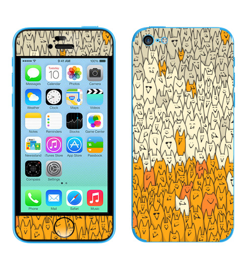 Наклейка на Телефон Apple iPhone 5C Лисья семейка,  купить в Москве – интернет-магазин Allskins, милые животные, зверушки, природа, животные, дудлы, паттерн, лиса