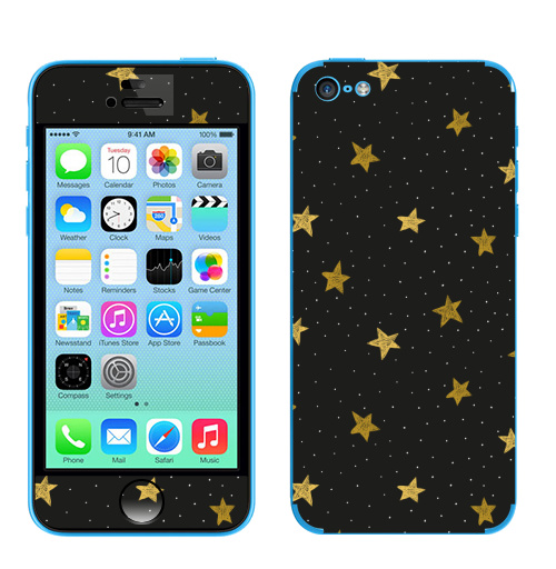 Наклейка на Телефон Apple iPhone 5C Звездная пыль,  купить в Москве – интернет-магазин Allskins, полностьючерный, ЗОЛОТОЙ, астрология, небо, точки, паттерн, звезда