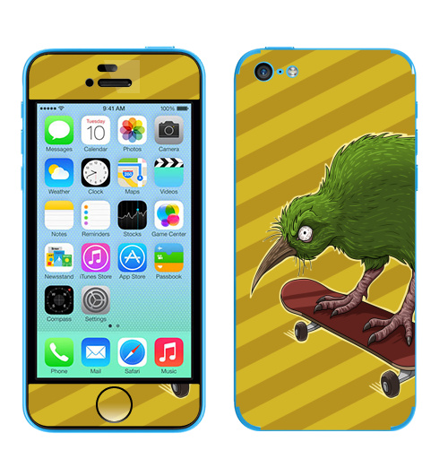 Наклейка на Телефон Apple iPhone 5C Киви,  купить в Москве – интернет-магазин Allskins, птицы, скейтборд
