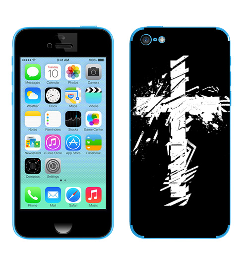 Наклейка на Телефон Apple iPhone 5C Крест во всю грудь,  купить в Москве – интернет-магазин Allskins, черно-белое, татуировки, гранж, крест, христианство, святое, черный