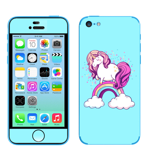 Наклейка на Телефон Apple iPhone 5C Единорог на радуге ,  купить в Москве – интернет-магазин Allskins, милые животные, единорог, радуга, конфетти, салют, магия, мило, лошадь, животные, детские
