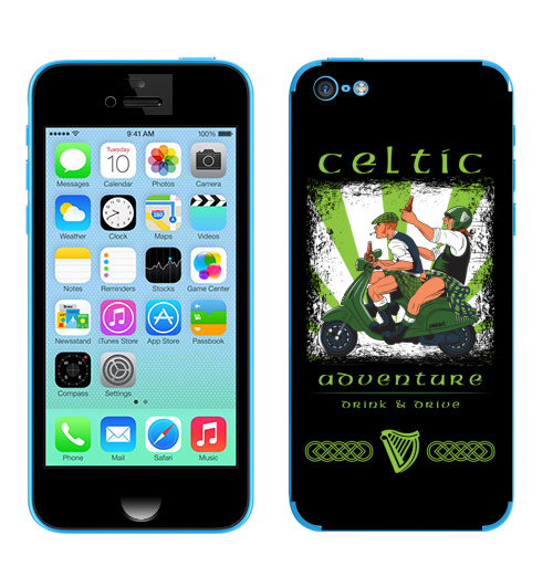 Наклейка на Телефон Apple iPhone 5C Кельтское приключение,  купить в Москве – интернет-магазин Allskins, Ирландия, кельт, килт, мотоцикл, приключения, алкоголь, персонажи, путешествия, отдых