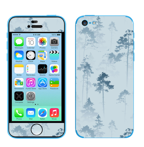 Наклейка на Телефон Apple iPhone 5C Лес. Туман,  купить в Москве – интернет-магазин Allskins, лес, деревья, сосны, туман, птицы, природа, пейзаж, небо, полёт