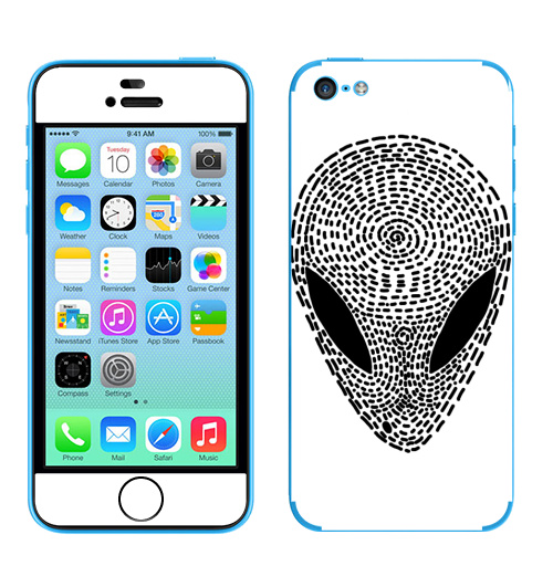 Наклейка на Телефон Apple iPhone 5C УФО БЛЭК,  купить в Москве – интернет-магазин Allskins, одноцветный, инопланетяне, графика, космос, черно-белое