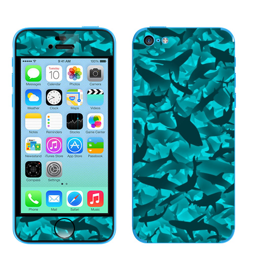 Наклейка на Телефон Apple iPhone 5C Акулы,  купить в Москве – интернет-магазин Allskins, акула, морская, вода, дайвинг, рыба, рвбалка, камуфляж