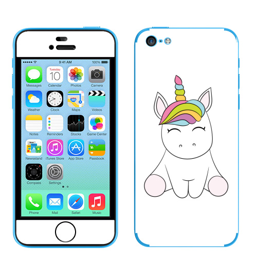 Наклейка на Телефон Apple iPhone 5C Единорожек,  купить в Москве – интернет-магазин Allskins, милые животные, радуга, магия, детские, животные, мило, единорог