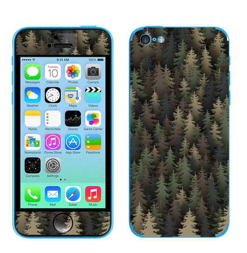 Наклейка на Телефон Apple iPhone 5C Лесной камуфляж,  купить в Москве – интернет-магазин Allskins, лес, природа, охота, военные, хаки, деревья, ель, новый год
