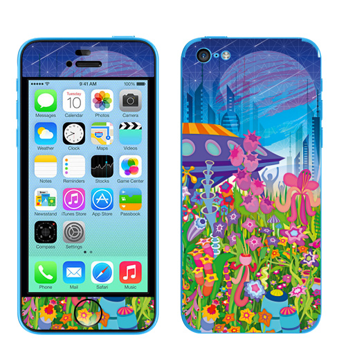 Наклейка на Телефон Apple iPhone 5C Тайна пятой планеты,  купить в Москве – интернет-магазин Allskins, психоделика, будущее, футуризм, цветы, космос, инопланетяне, небо, звезда, музыка