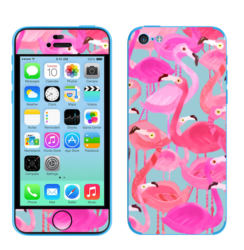 Наклейка на Телефон Apple iPhone 5C Фламинго Серый фон,  купить в Москве – интернет-магазин Allskins, мило, птицы, фламинго, розовый, фуксия, сердце, тропики, лето, текстура, фауна
