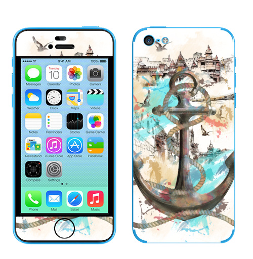 Наклейка на Телефон Apple iPhone 5C Морской волк,  купить в Москве – интернет-магазин Allskins, отдых, птицы, пейзаж, морская, якорь
