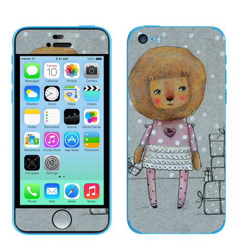 Наклейка на Телефон Apple iPhone 5C Лева,  купить в Москве – интернет-магазин Allskins, лев, снег, подарки, серый, животные, зверушки