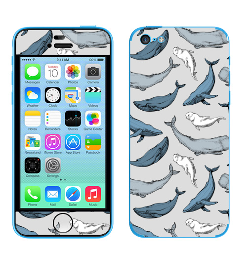 Наклейка на Телефон Apple iPhone 5C Киты повсюду,  купить в Москве – интернет-магазин Allskins, вода, океаны, синий, серый, горбатый, кашалот, паттерн, морская, киты