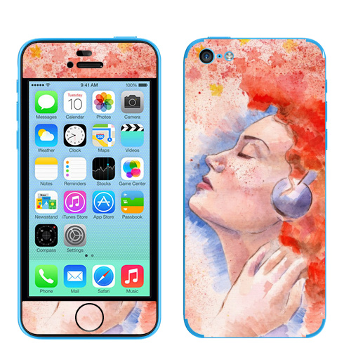Наклейка на Телефон Apple iPhone 5C Растворяясь в музыке,  купить в Москве – интернет-магазин Allskins, девушка, рыжая, музыка, гранж, лицо