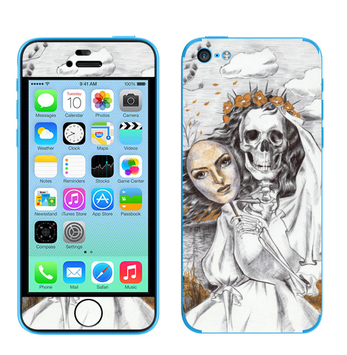 Наклейка на Телефон Apple iPhone 5C Последняя невеста,  купить в Москве – интернет-магазин Allskins, смерть, скелет, череп, невеста, маска, графика