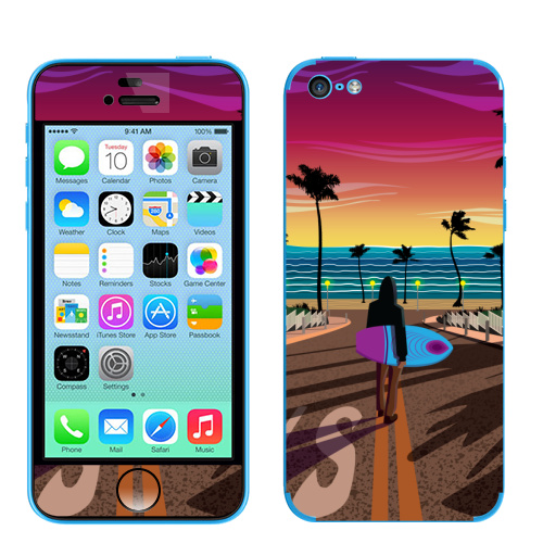 Наклейка на Телефон Apple iPhone 5C Мечты о Калифорнии,  купить в Москве – интернет-магазин Allskins, Калифорния, мечта, океаны, пальма, солнце, вода