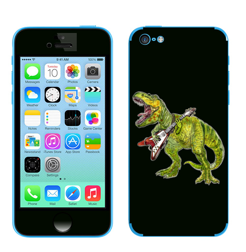 Наклейка на Телефон Apple iPhone 5C Хэви метал динозавр,  купить в Москве – интернет-магазин Allskins, rock, металл, музыка, музыкант, гитара, гитарист, динозавры