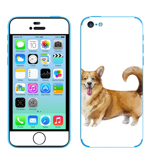 Наклейка на Телефон Apple iPhone 5C Акварельный корги,  купить в Москве – интернет-магазин Allskins, корги, акварель, животные, собаки, символ_нового_года, мило, зверушки, рыжии