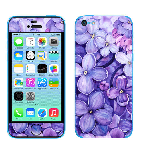 Наклейка на Телефон Apple iPhone 5C Акварельная Сирень,  купить в Москве – интернет-магазин Allskins, сиреневый, сирень, сиренево, сиреневая, цветы, lilac, фиолетовый, цветущая