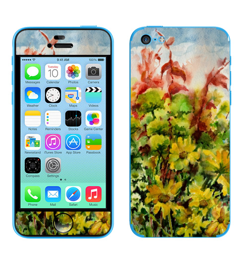 Наклейка на Телефон Apple iPhone 5C Цветы и солнце,  купить в Москве – интернет-магазин Allskins, позитив, любовь, желтые, цветы, лето