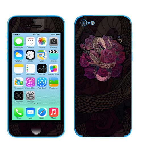Наклейка на Телефон Apple iPhone 5C Змеевич,  купить в Москве – интернет-магазин Allskins, змея, олдскулл, розы, цветы, мужские, готика
