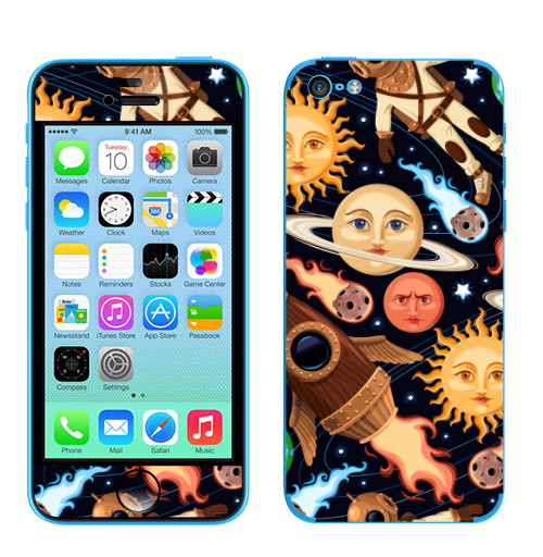 Наклейка на Телефон Apple iPhone 5C Ретропланеты,  купить в Москве – интернет-магазин Allskins, космос, паттерн, астрономия, небо, звезда, звездноенебо