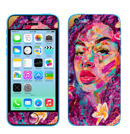 Наклейка на Телефон Apple iPhone 5C Пурпурная Плюмерия,  купить в Москве – интернет-магазин Allskins, девушка, цветы, нежно, красота, плакат, образ, глаз, Париж, плюмерия