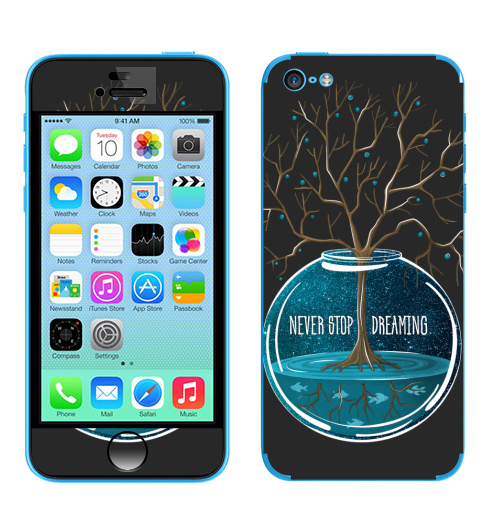 Наклейка на Телефон Apple iPhone 5C Не переставай мечтать,  купить в Москве – интернет-магазин Allskins, мечта, синий, бирюзовый, космос, деревья, рыба, вода, гики, растр, галактика
