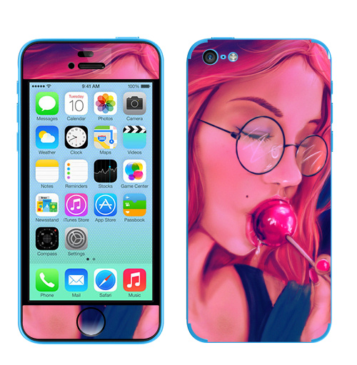 Наклейка на Телефон Apple iPhone 5C Девушка с чупачупсом,  купить в Москве – интернет-магазин Allskins, девушка, чупачупс, конфетти, розовый, молодость