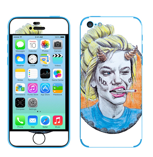 Наклейка на Телефон Apple iPhone 5C Фак оф,  купить в Москве – интернет-магазин Allskins, хуйня, красота, рогатый, графика, портреты, брутально, девушка