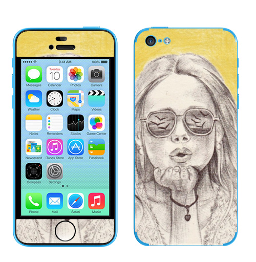Наклейка на Телефон Apple iPhone 5C Жёлтый воздушный поцелуй,  купить в Москве – интернет-магазин Allskins, лето, графика, желтый, воздушный_поцелуй, поцелуй, девушка