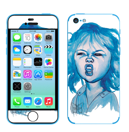 Наклейка на Телефон Apple iPhone 5C Трээээш,  купить в Москве – интернет-магазин Allskins, синий, акварель, ребенок, девушка, эмоция, хардкор