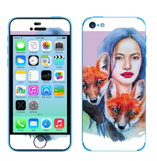 Наклейка на Телефон Apple iPhone 5C Тотем лисы,  купить в Москве – интернет-магазин Allskins, Тотемы, девушка, животные, красота, акварель, лиса, лисы, рыжая